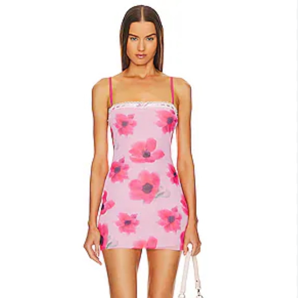 GUIZO Mesh Mini Dress Water Floral XXS NWT